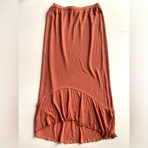 Double D Ranch Pink Maxi Skirt XL Coral Linen Knit Ruffle Hem High Low Western